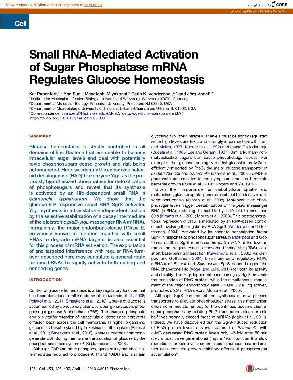 Small RNA-Mediated Activation of Sugar Phosphatase Mrna Regulates Glucose Homeostasis