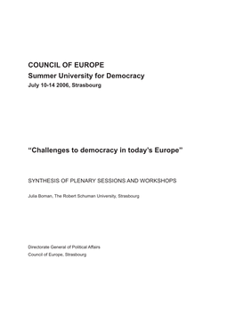 Challenges to Democracy in Today's Europe