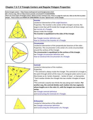 Chapter 7.2-7.3 Triangle Centers and Regular Polygon Properties