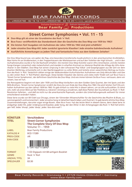 Street Corner Symphonies • Vol. 11 - 15 G Doo-Wop Gilt Als Einer Der Grundsteine Des Rock 'N' Roll