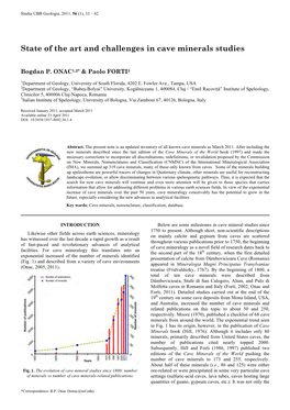 State of the Art and Challenges in Cave Minerals Studies