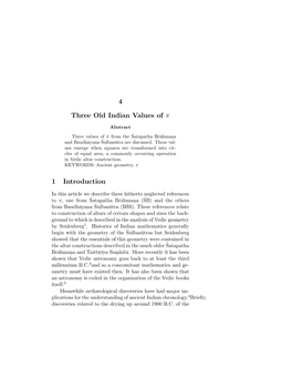 4 Three Old Indian Values of Π 1 Introduction