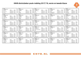 KNVB Districtsbeker Poule-Indeling 2017/'18, Eerste En Tweede Klasse