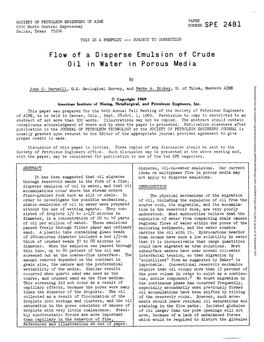 Flow of a Disperse Emulsion of Crude Oil in Water in Porous Media