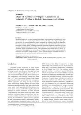 Effects of Fertilizer and Organic Amendments on Metabolite Profiles in Radish, Komatsuna, and Mizuna