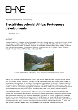 Electrifying Colonial Africa: Portuguese Developments