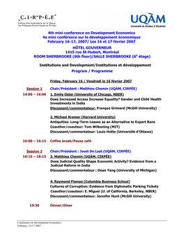 4Th Mini Conference on Development Economics 4E Mini