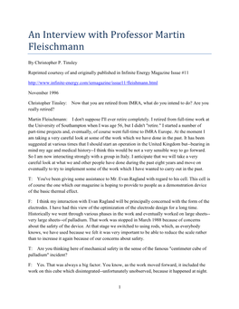 An Interview with Professor Martin Fleischmann