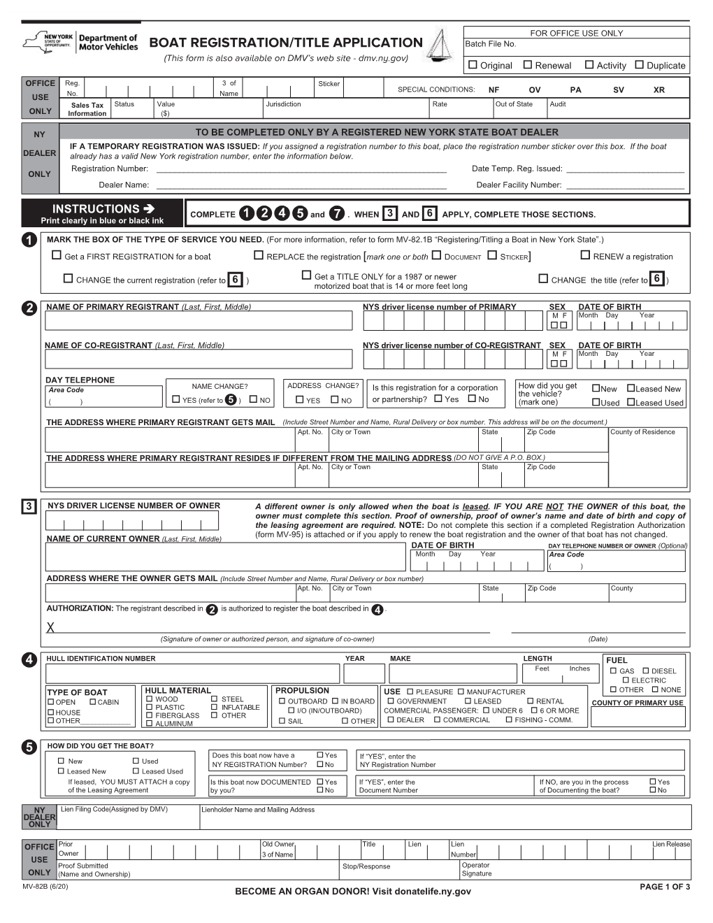 BOAT REGISTRATION/TITLE APPLICATION Batch File No