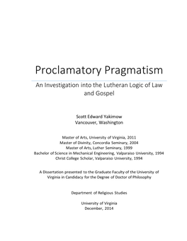 Proclamatory Pragmatism an Investigation Into the Lutheran Logic of Law and Gospel