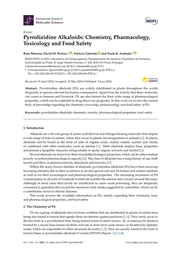 Pyrrolizidine Alkaloids: Chemistry, Pharmacology, Toxicology and Food Safety