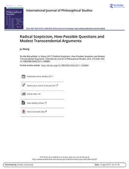 Radical Scepticism, How-Possible Questions and Modest Transcendental Arguments