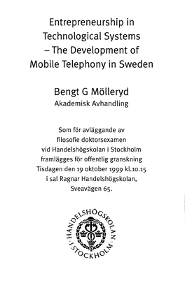 The Development of Mobile Telephony in Sweden Bengt G