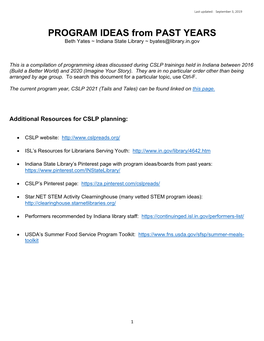 CSLP Program Ideas from Past Years