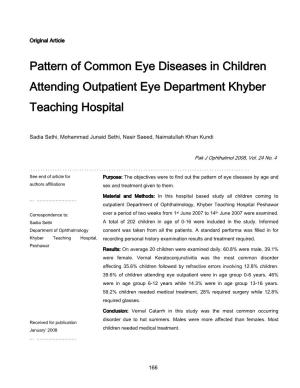 Pattern of Common Eye Diseases in Children Attending Outpatient Eye Department Khyber Teaching Hospital