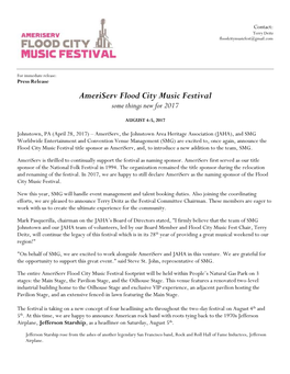Ameriserv Flood City Music Festival Some Things New for 2017