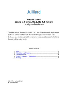 Practice Guide Sonata in F Minor, Op. 2, No. 1, I. Allegro Ludwig Van Beethoven