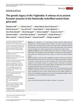 The Genetic Legacy of the Yaghnobis: a Witness of an Ancient Eurasian Ancestry in the Historically Reshuffled Central Asian Gene Pool