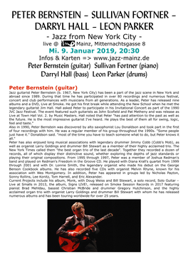 PETER BERNSTEIN – SULLIVAN FORTNER – DARRYL HALL – LEON PARKER - Jazz from New York City - Live @ Mainz, Mitternachtsgasse 8 Mi