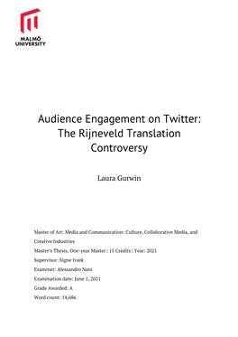 Audience Engagement on Twitter: the Rijneveld Translation Controversy