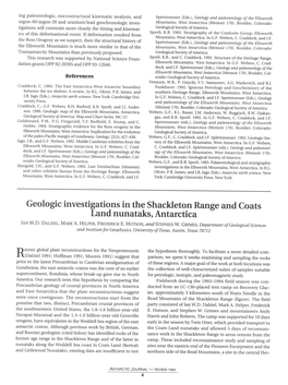 Geologic Investigations in the Shackleton Range and Coats Land Nunataks, Antarctica IAN W.D