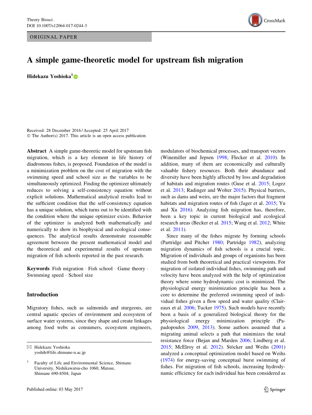 A Simple Game-Theoretic Model for Upstream Fish Migration