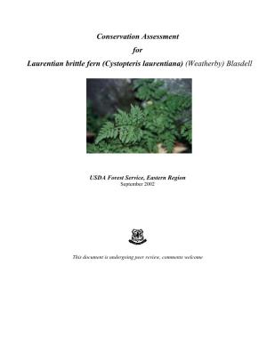 Conservation Assessment for Laurentian Brittle Fern (Cystopteris Laurentiana) (Weatherby) Blasdell