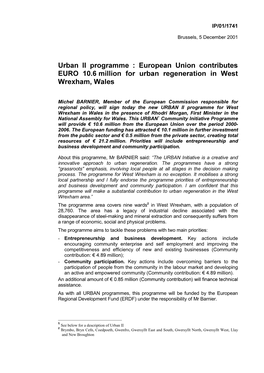 European Union Contributes EURO 10.6 Million for Urban Regeneration
