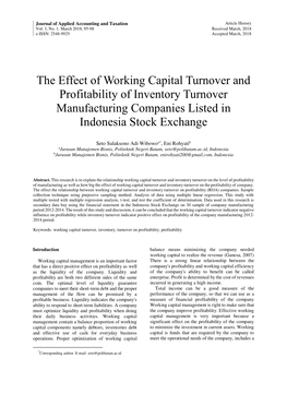 The Effect of Working Capital Turnover and Profitability of Inventory Turnover Manufacturing Companies Listed in Indonesia Stock Exchange