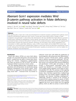 Aberrant Gcm1 Expression Mediates Wnt/Β-Catenin Pathway Activation in Folate Deficiency Involved in Neural Tube Defects