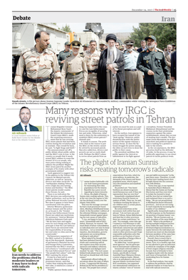 Many Reasons Why IRGC Is Reviving Street Patrols in Tehran Ranian Brigadier-General Thing Has Happened in the Coun- Earlier Era Must Be Seen As a Part Corruption