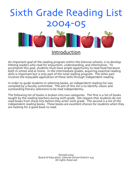 Sixth Grade Reading List 2004-05