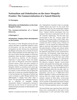 Nationalism and Globalization on the Inner Mongolia Frontier: the Commercialization of a Tamed Ethnicity