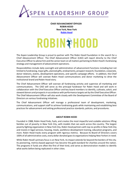 CHIEF ADVANCEMENT OFFICER ROBIN HOOD New York, New York Robin Hood
