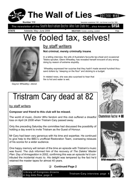 Tristram Cary Dead at 82 We Fooled Tax, Selves!
