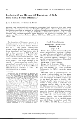 Brachylaimid and Dicrocoeliid Trematodes of Birds from North Borneo (Malaysia)1