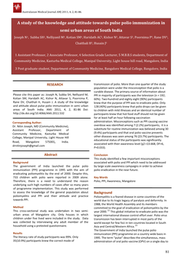 A Study of the Knowledge and Attitude Towards Pulse Polio Immunization in Semi Urban Areas of South India