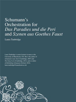 Schumann's Orchestration for Das Paradies Und Die Peri and Szenen