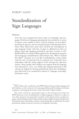 Standardization of Sign Languages (SLS, Vol. 15, No. 4, Summer 2015)