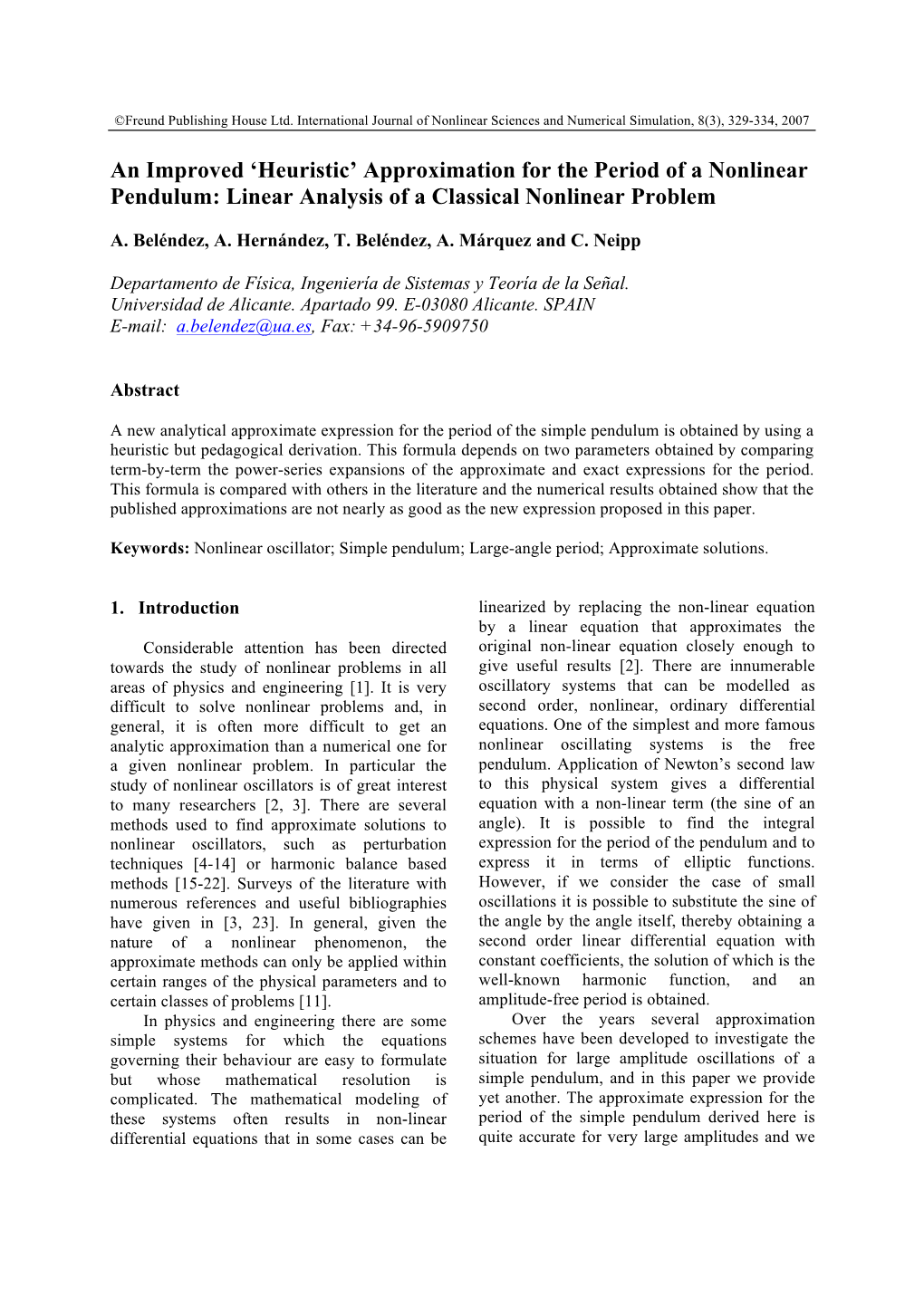 'Heuristic' Approximation for the Period of a Nonlinear Pendulum