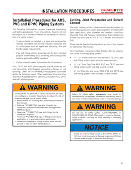 Installation Procedures for ABS, PVC and CPVC Piping Systems