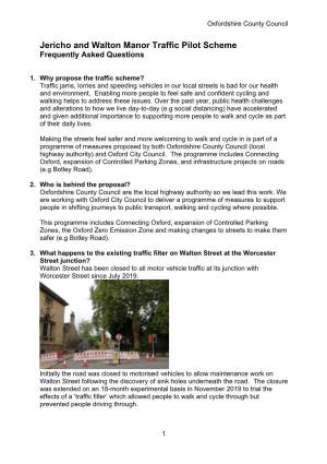Jericho and Walton Manor Traffic Pilot Scheme Frequently Asked Questions