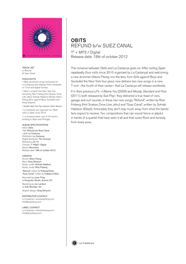 OBITS REFUND B/W SUEZ CANAL 7” + MP3 / Digital Release Date: 18Th of October 2012