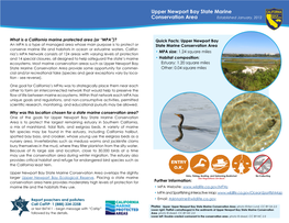 Upper Newport Bay State Marine Conservation Area Established January, 2012