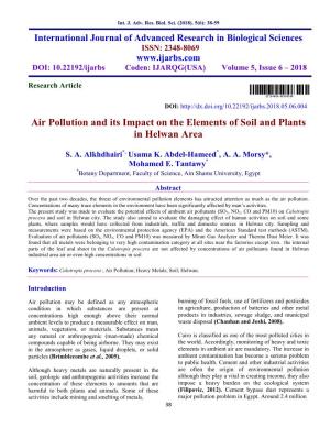 Air Pollution and Its Impact on the Elements of Soil and Plants in Helwan Area