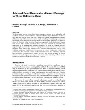 Arboreal Seed Removal and Insect Damage in Three California Oaks1