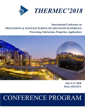 Thermec'2018 Conference Program