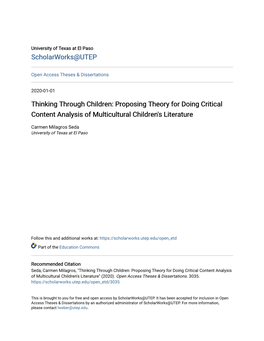 Proposing Theory for Doing Critical Content Analysis of Multicultural Children's Literature