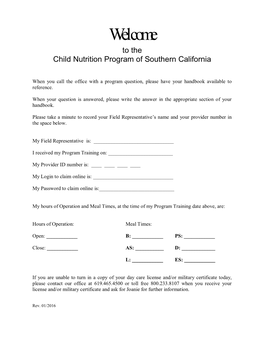 To the Child Nutrition Program of Southern California