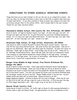 Directions to Other Schools' Sporting Events